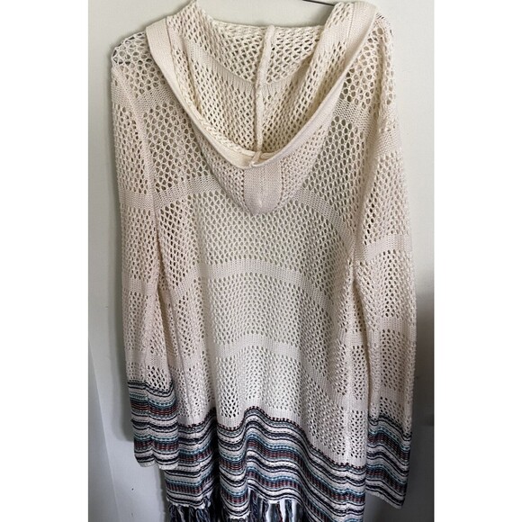 C Est 1946 NWT Cardigan Long Fringe Open Front Cream W/stripes Accent,Large - Picture 4 of 7